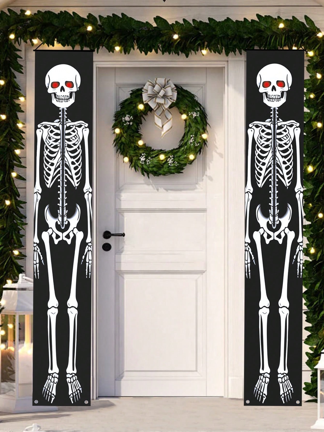 Home Security Yard Sign - 2Pcs Halloween Scary Red Eye Skeleton