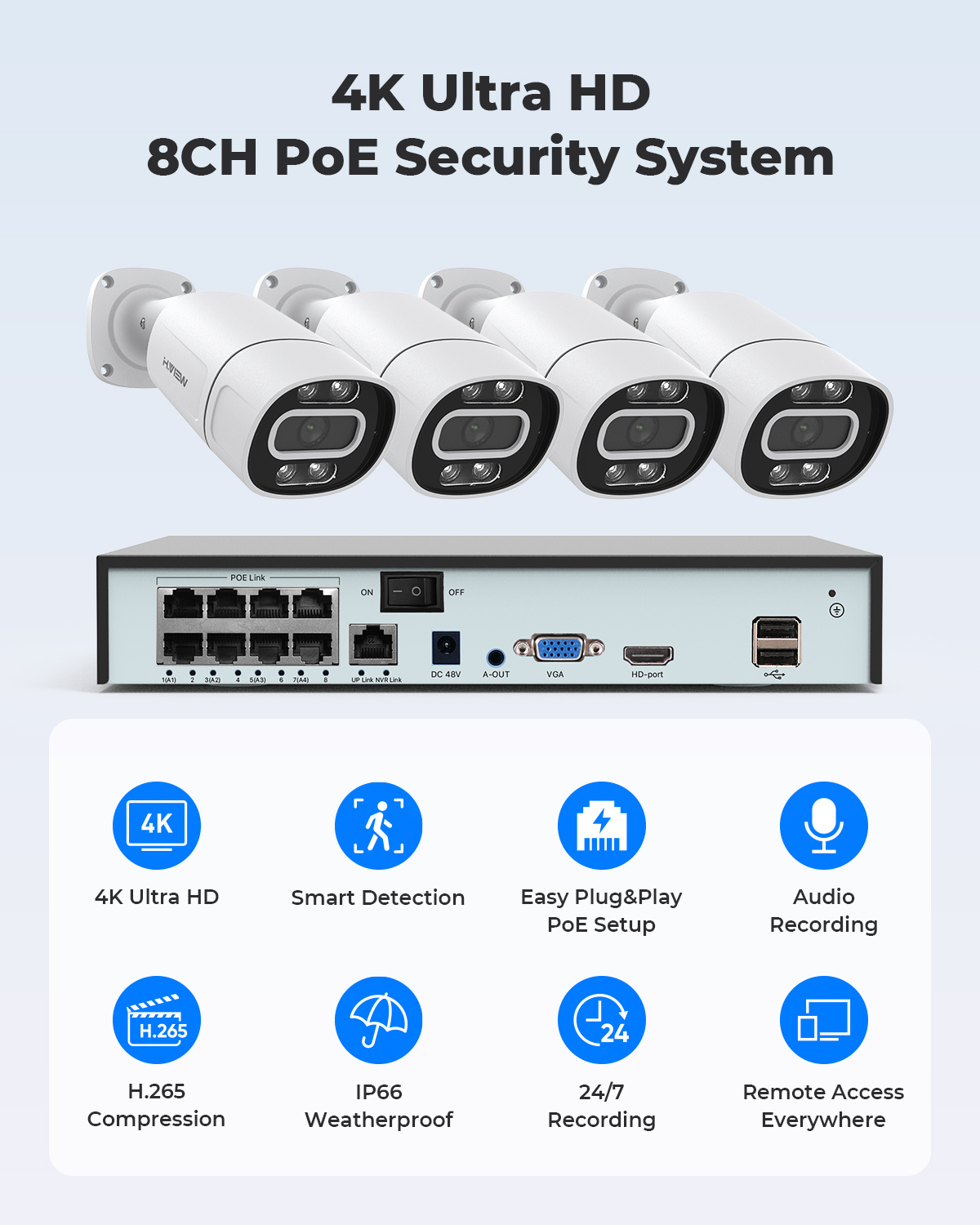 H.View 4K 5Mp 8Mp Poe CCTV Sec - Home Security La 评论和价格
