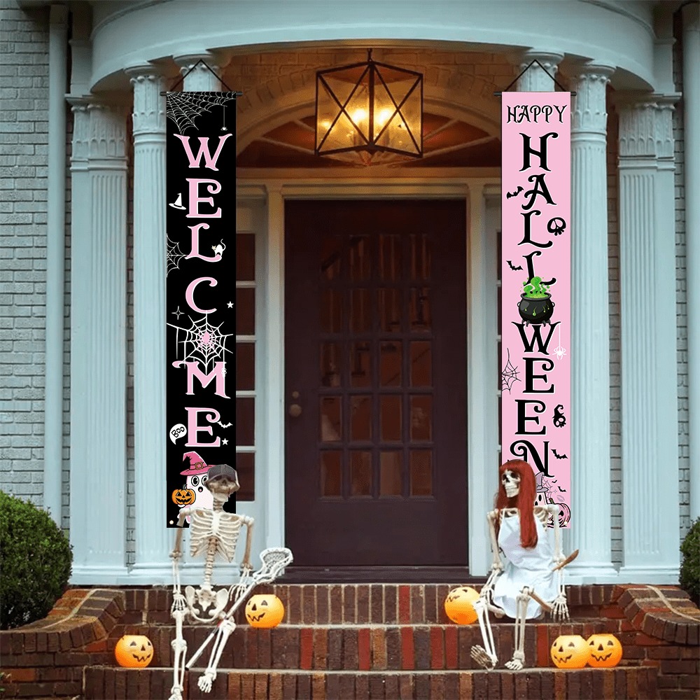 Pink Black Halloween Porch Ban - Home Security Yard Sign 评论和价格